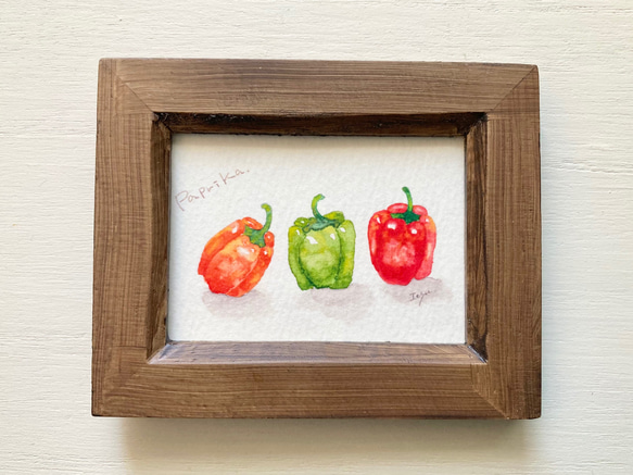 「パプリカ」水彩画イラスト　ミニ額　プチギフト  キッチン　母の日　野菜 3枚目の画像