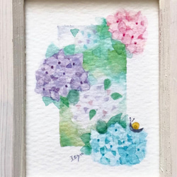 「あじさい」水彩画イラスト　ミニ額　プチギフト  母の日　紫陽花　アジサイ 4枚目の画像