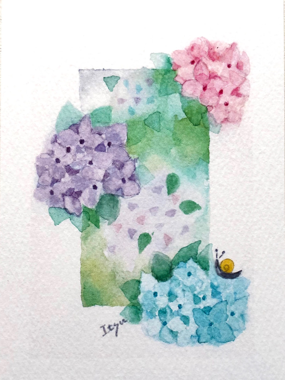 3枚セット「あじさい」水彩画イラストポストカード　紫陽花　アジサイ　メッセージカード　母の日 2枚目の画像