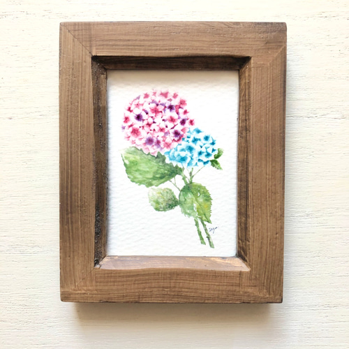 水彩画 紫陽花(額装済み) 紫陽花の咲く公園」透明水彩画 原画 風景画 額縁付 F4サイズ