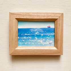 「静かな海」水彩画イラスト　ミニ額　船　プチギフト  母の日　父の日 2枚目の画像