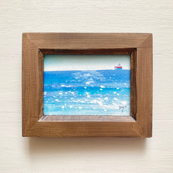 「静かな海」水彩画イラスト　ミニ額　船　プチギフト  母の日　父の日 3枚目の画像