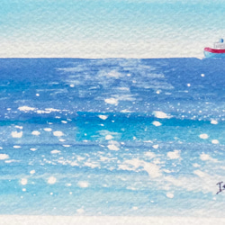 2枚セット「静かな海」水彩画イラスト　ミニカード　船　バースデーカード　メッセージカード　母の日　父の日　暑中見舞い 2枚目の画像