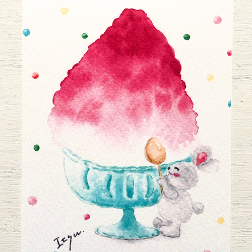 うささま専用ページ⭐︎ポストカード 3枚セット「かき氷食べよ♪」水彩画イラストポストカード うさぎ