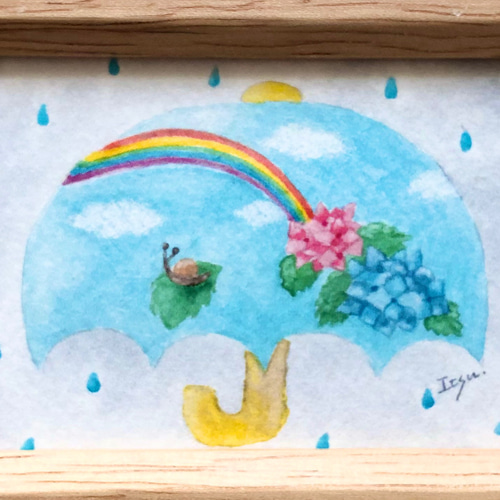 雨のち晴れ」水彩画イラスト ミニ額 プチギフト 母の日 父の日