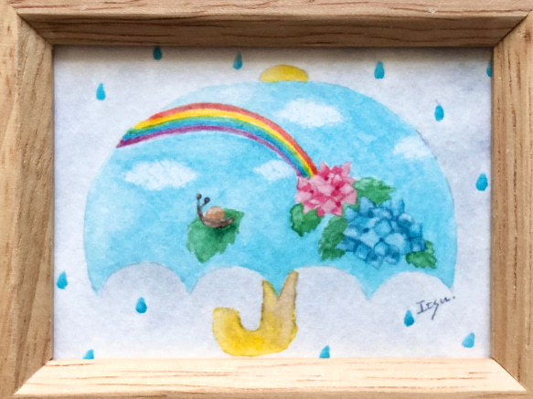 「雨のち晴れ」水彩画イラスト　ミニ額　プチギフト  母の日　父の日　紫陽花　梅雨　虹 4枚目の画像