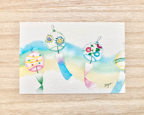 3枚セット「風鈴ゆらゆら」水彩画イラストポストカード 夏 暑中 3枚セット「風鈴ゆらゆら」水彩画イラストポストカード 夏 暑中