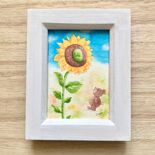 nauryありがとうございます。画４枚、水彩画２枚 大きなひまわり」水彩画イラスト ミニ額 ヒマワリ プチギフト