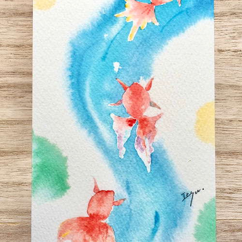 3枚セット「涼やかな金魚たち」水彩画イラストポストカード メッセージ