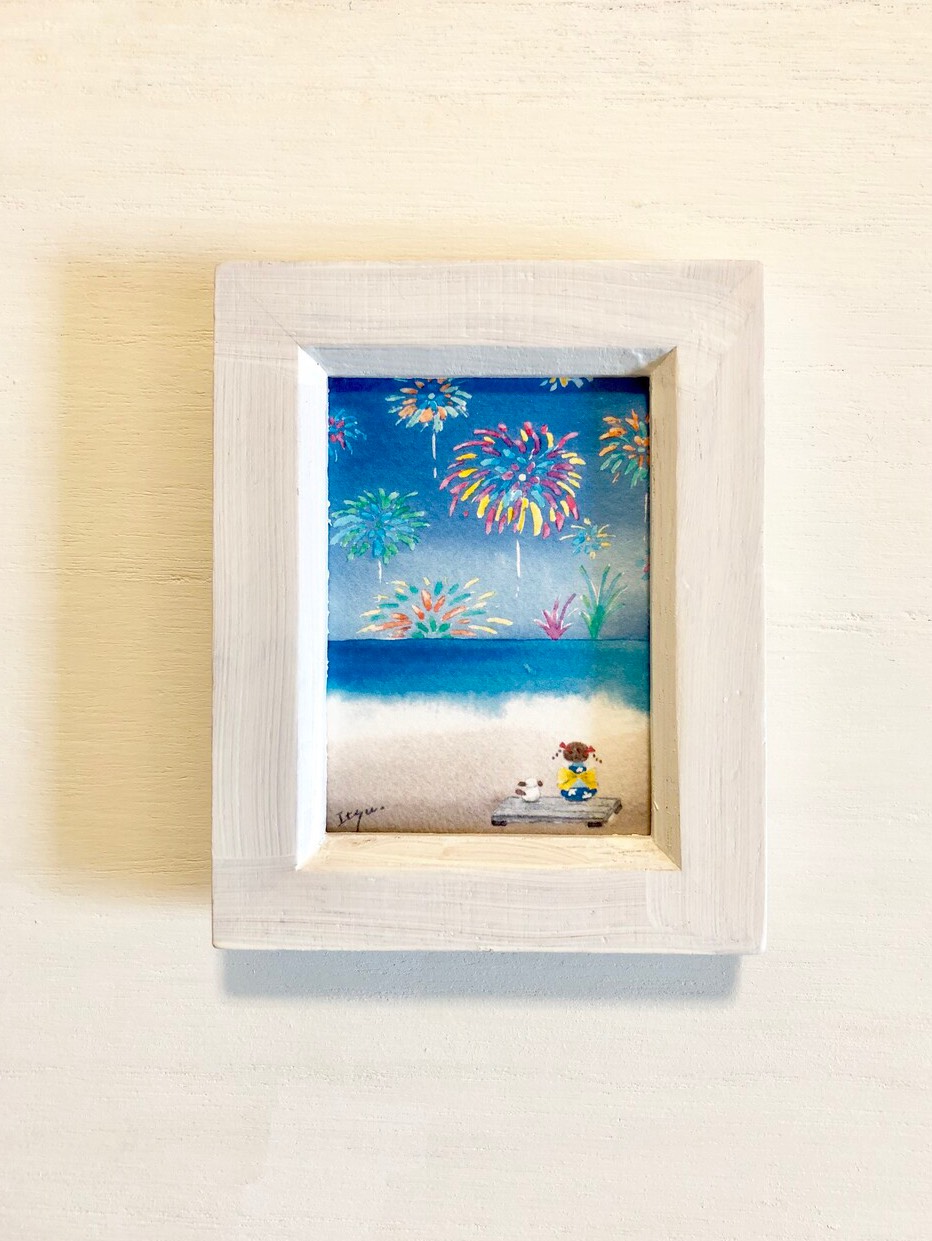 mitukiさま専用（原画）夏の花火観賞【A5サイズ／水彩画／#2440】