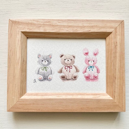 ランキングや新製品 大切なぬいぐるみ」北欧水彩画イラスト 出産 プチギフト ミニ額 絵画