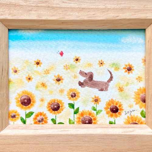 秋田犬　日本犬　夏　ひまわり　日本画　原画　絵画　水干絵具 秋田犬 日本犬 夏 ひまわり 日本画 原画 絵画 水干絵具 - メルカリ