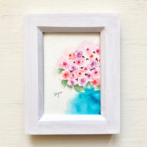 Rose」水彩画イラスト ミニ額 バラ 花 プチギフト 父の日
