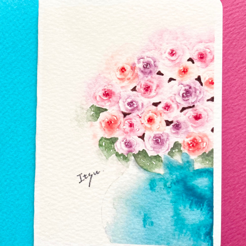 2枚セット「Rose」水彩画イラスト ミニカード バラ 花 フラワー