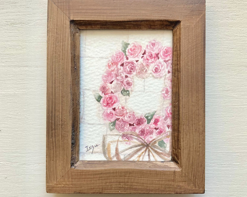 アンティークローズ」水彩画イラスト ミニ額 薔薇 ばら バラ 花