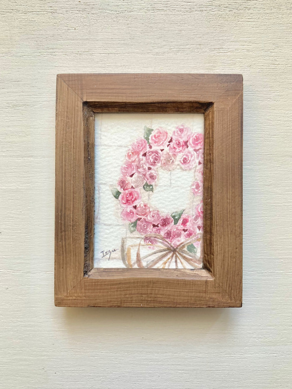 アンティークローズ」水彩画イラスト ミニ額 薔薇 ばら バラ 花