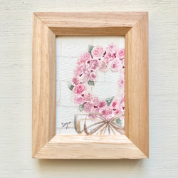 「アンティークローズ」水彩画イラスト　ミニ額　薔薇　ばら　バラ　花　フラワー　プチギフト 3枚目の画像