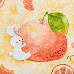 2枚セット「あま〜いミカン」水彩画イラスト　ミニカード　うさぎ　ウサギ　暑中見舞い　残暑見舞い　みかん　フルーツ　果物 2枚目の画像