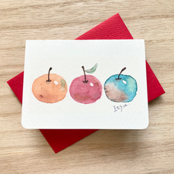 2枚セット「ほっこりりんご」北欧水彩画イラスト　ミニカード　バースデーカード　メッセージカード　フルーツ　敬老の日 1枚目の画像