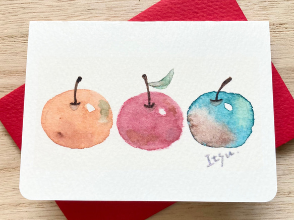 2枚セット「ほっこりりんご」北欧水彩画イラスト　ミニカード　バースデーカード　メッセージカード　フルーツ　敬老の日 2枚目の画像