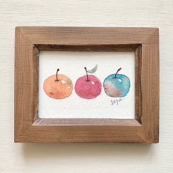 「ほっこりりんご」北欧水彩画イラスト　ミニ額　プチギフト  リンゴ　フルーツ　果物　敬老の日 2枚目の画像