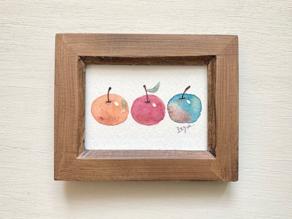 「ほっこりりんご」北欧水彩画イラスト　ミニ額　プチギフト  リンゴ　フルーツ　果物　敬老の日 2枚目の画像