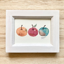「ほっこりりんご」北欧水彩画イラスト　ミニ額　プチギフト  リンゴ　フルーツ　果物　敬老の日 3枚目の画像