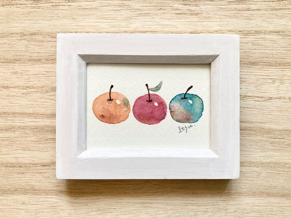 「ほっこりりんご」北欧水彩画イラスト　ミニ額　プチギフト  リンゴ　フルーツ　果物　敬老の日 3枚目の画像