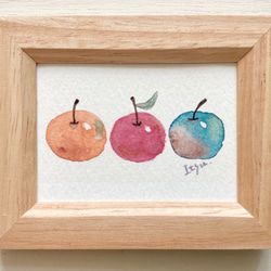 「ほっこりりんご」北欧水彩画イラスト　ミニ額　プチギフト  リンゴ　フルーツ　果物　敬老の日 4枚目の画像