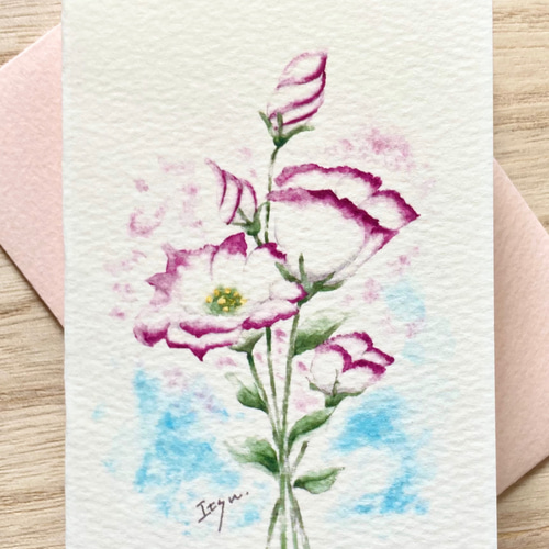 2枚セット「トルコキキョウ」水彩画イラスト ミニカード 花 フラワー