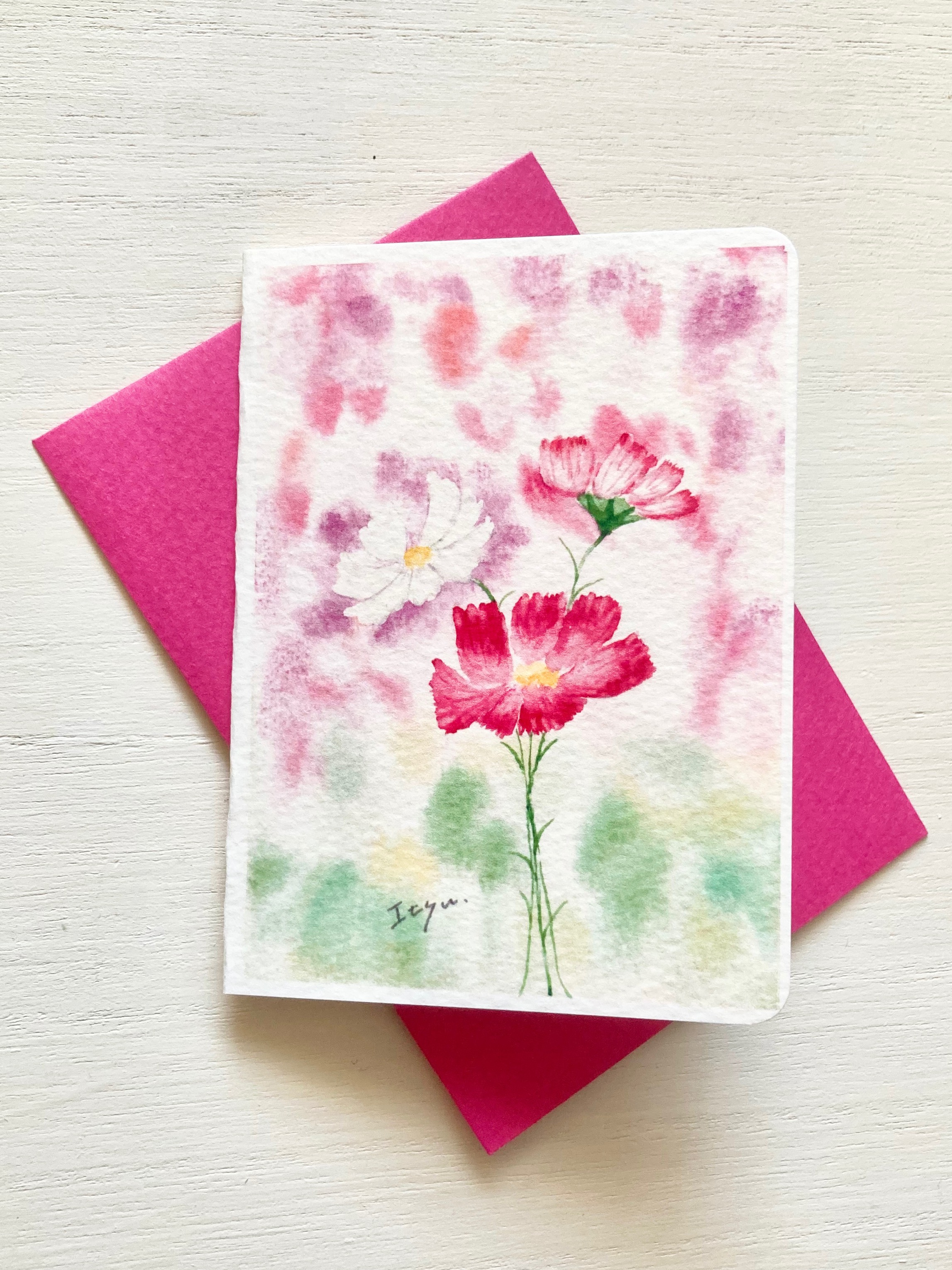 コスモス 絵画 秋桜 ミニ