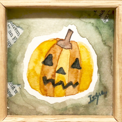 「ハロウィンかぼちゃ(イエロー)」北欧水彩画イラスト　ミニ額　ハロウィン　カボチャ　プチギフト 4枚目の画像