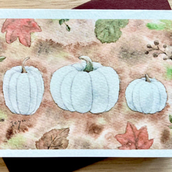 透明水彩画2枚セット「white pumpkin」北欧イラスト　ミニカード　バースデーカード　ハロウィン　敬老の日　秋　 2枚目の画像