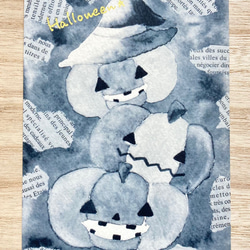 透明水彩画3枚セット「モノトーンハロウィン」北欧イラストポストカード　ハロウィンカード　メッセージカード　かぼちゃ　 2枚目の画像