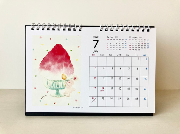 ♬2022年　透明水彩画イラスト卓上カレンダー　猫　うさぎ　クマ　北欧　花♬ 4枚目の画像