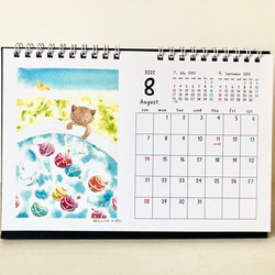 ♬2022年　透明水彩画イラスト卓上カレンダー　猫　うさぎ　クマ　北欧　花♬ 5枚目の画像