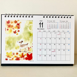 ♬2022年　透明水彩画イラスト卓上カレンダー　猫　うさぎ　クマ　北欧　花♬ 7枚目の画像