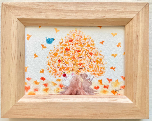 透明水彩画「それぞれの秋」イラストミニ額 プチギフト 秋 透明水彩画「それぞれの秋」イラストミニ額 プチギフト 秋
