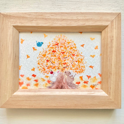 透明水彩画「それぞれの秋」イラストミニ額 プチギフト 秋 透明水彩画「それぞれの秋」イラストミニ額 プチギフト 秋