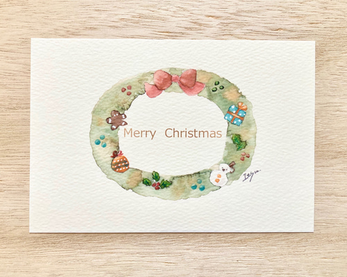 水彩クリスマスリース ポストカード | natsuki lettering art