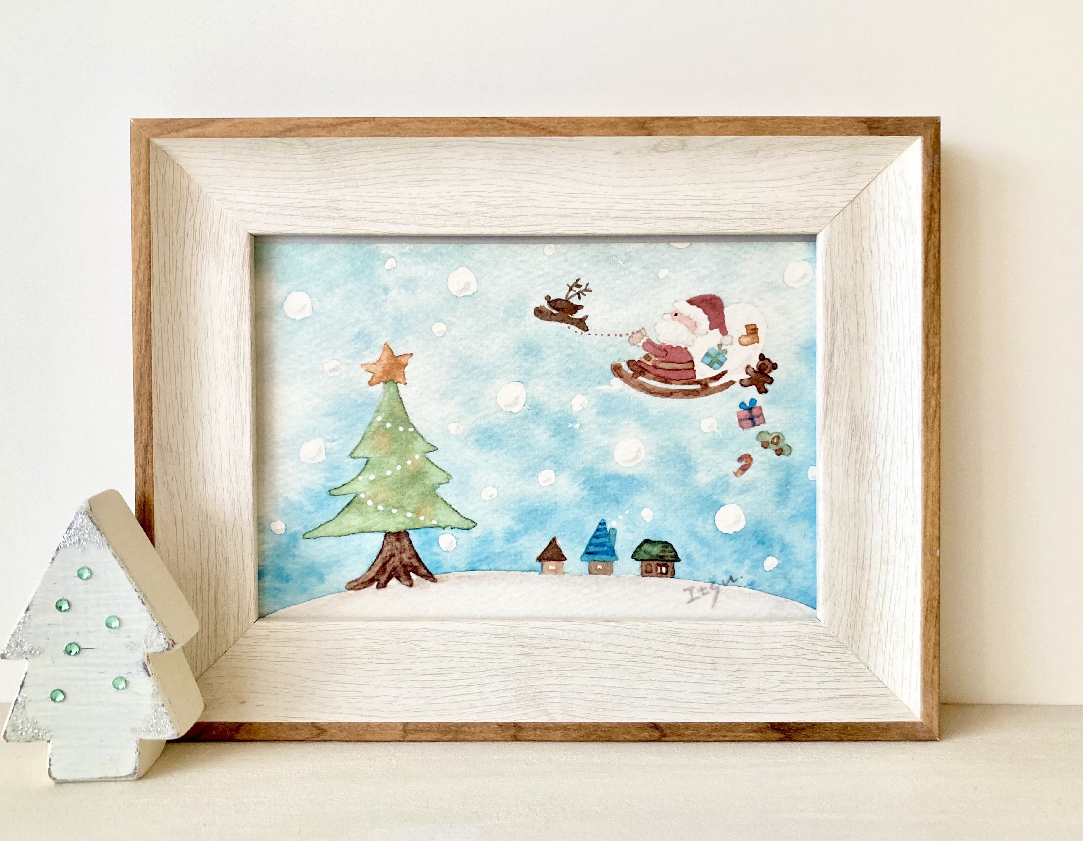 手描き ハンドメイド アート クリスマス絵画 抽象画【大きな星と