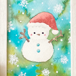透明水彩画　A4ポスター「雪だるまサンタ」クリスマス　クリスマスインテリア　クリスマスギフト　クリスマスツリー 2枚目の画像