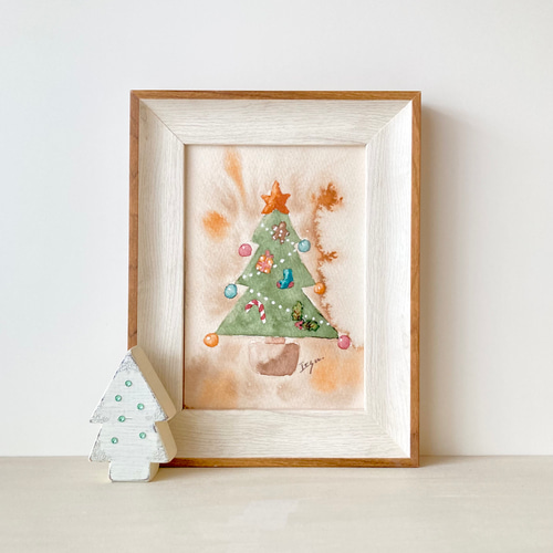透明水彩画 A4ポスター「アンティーククリスマスツリー」クリスマス