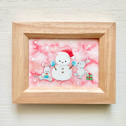 透明水彩画「うさぎさんたちのクリスマス」イラストミニ額　クリスマス　クリスマスギフト　プチギフト  ウサギ 2枚目の画像