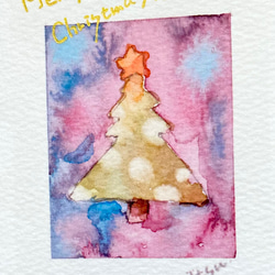 透明水彩画「クリスマスツリー」ミニクリスマスカード　クリスマスギフト　クリスマスプレゼント　冬　雪 2枚目の画像