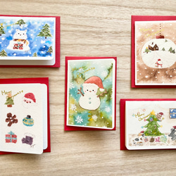 透明水彩画　お好きな3枚　クリスマスカード　クリスマス　しろくま　猫　ネコ　クリスマスプレゼント　クリスマスギフト 1枚目の画像