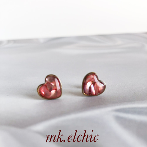 小さめシックなアプリコットハート ピアス／イヤリング ピアス 