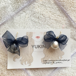 Organdy Ribbon -navy- ピアス 1枚目の画像