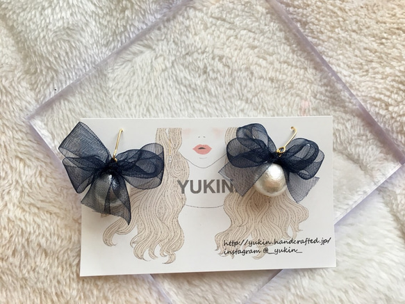 Organdy Ribbon -navy- ピアス 1枚目の画像