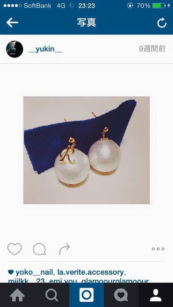 Initial Cotton pearl...16mm《earings》 1枚目の画像